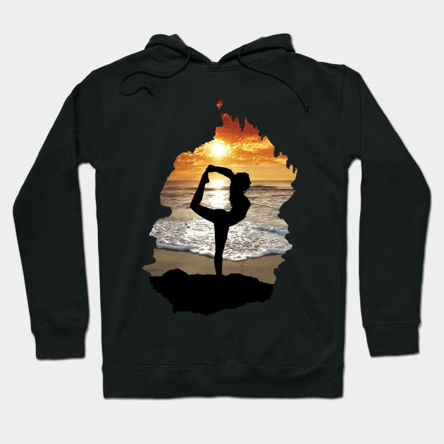 Yoga pose silhouette on beach during sunset (cave view) - ballet, dance, gymnastics - ballerina, dancer, gymnast Hoodie by Vane22april